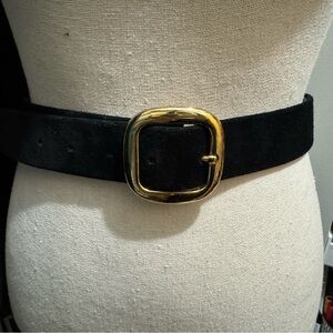 Talbots Elegant Black Suede Belt with Gold Buckle